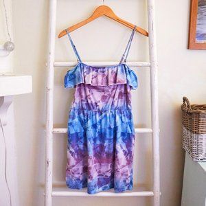 Volcom Blue Purple Tye Dye Ruffle Mini Dress